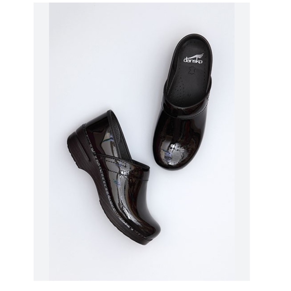 Dansko Black Patent Leather Mules